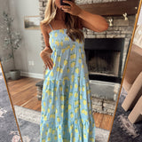 Light Blue Zesty Lemons Maxi Dress