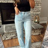 Acai Blue Super HR Wide Leg Denim With Knee Slit