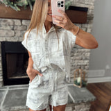 Dreaming of Travel Ivory/Navy Printed Linen Top