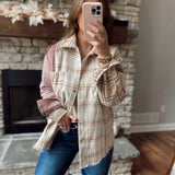 Pink Multi Take The Chill Off Plaid Raw Hem Oversized Shacket
