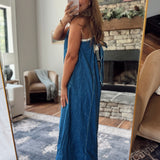 Washed Cobalt Back Tie Denim Maxi