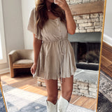 Stone Flutter Sleeve Romper IN STORE