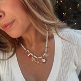 Gold Pearl Chain Christmas Charm Necklace