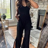 Black Gauze Smocked Waist Palazzo Pants