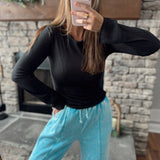 Everyday Basics Black Boat Neck Ribbed Long Sleeve