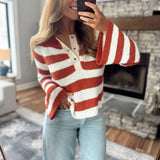 Rust & Cream Grommet Henley Sweater