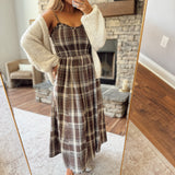 Brown Prairie Plaid Midi Dress