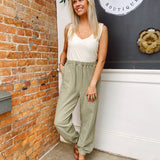 Jessica Cream/ Olive Jogger Jumpsuit