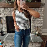 Sally Sue Black/White Textured Striped Tank Top