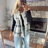Gray Plaid Fuzzy Sweater Vest
