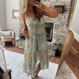 Light Olive Embroidered Lace Long Vest