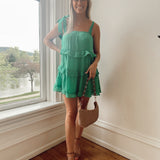 Evelyn Green Ruffle Shoulder-Tie Mini