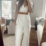 Dream State White Belted Jumpsuit
