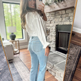 Risen Light HR Seam Detail Ankle Straight Wide Cuffed Jeans