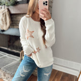 Ivory Wishing On A Star Sequins Crew Knit Sweater