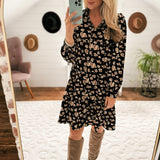 Alora Black Abstract Floral Tiered Dress