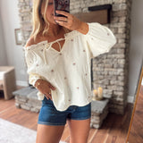 Soy Embroidered Drawstring Blouse