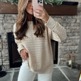 Follow My Lead Ecru Crew Crochet Knit Sweater