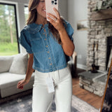 Monroe Collared Medium Denim Blouse