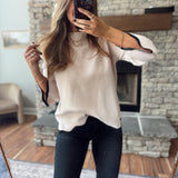 Blush/Black Scallop Edge Detail Mock Neck Sweater