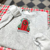 Heather Grey Christmas Front Door Embroidered Crew IN STORE