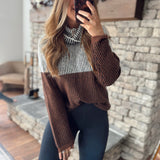 Two Tone Stride Cowl Neck Sweater