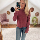 Wine Striped Long Sleeve Top IN STORE