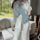 Denim Floral Patch Button Down Shirt