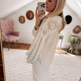 Off White & Blue Floral Lace Jacket