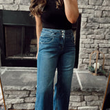 Risen Dark HR Cropped Wide Leg Double Band Denim