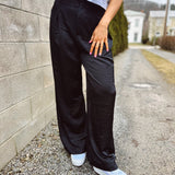 Exquisite Edge Black Satin Wide-Leg Pants