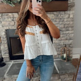 Sol Off White Tiered Button Down Tank