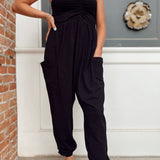 Celeste Black Strapless Jogger Jumpsuit
