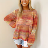 Madison Pink Multicolor Open-Knit Sweater