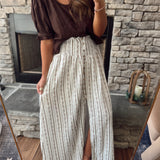 Cream Smocked Floral Striped Multi Button Down Maxi Skirt