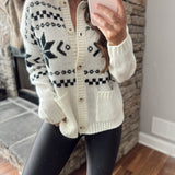 Festive Cream Nordic Pattern Button Down Cardi