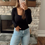 Black Sienna Square Neck Long Sleeve