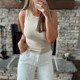Taupe Ribbed Cropped Tank