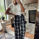 Navy Plaid Teddy Detail PJ Pants