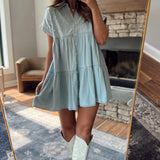 Pulling Out the Stops Denim Studded Short Sleeve Button Down Mini