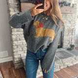 Charcoal Little Bow Pup Sweater