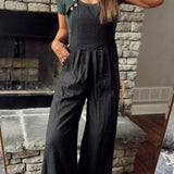 Black Linen Wide Leg Overalls