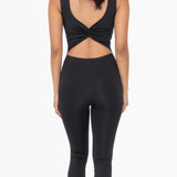 Elevate Black Twisted Back Scoop Neck Flared Jumpsuit