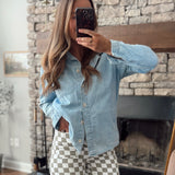 The Blue Ridge Washed Denim Button Up Top