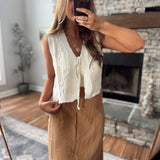 Ivory Cable Knit Tie Sweater Vest