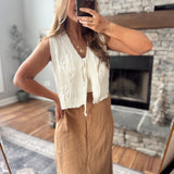 Ivory Cable Knit Tie Sweater Vest