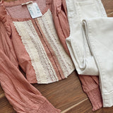 Angelica Blush Ruffled Corset Contrast Blouse