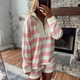 Pink Vale Striped Knit Top and Shorts Set