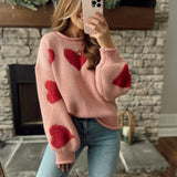 Love Struck Pink Heart Patched Oversized Sweater