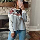 Your Vibe Heather Grey Aztec Embroidered Cropped Crew